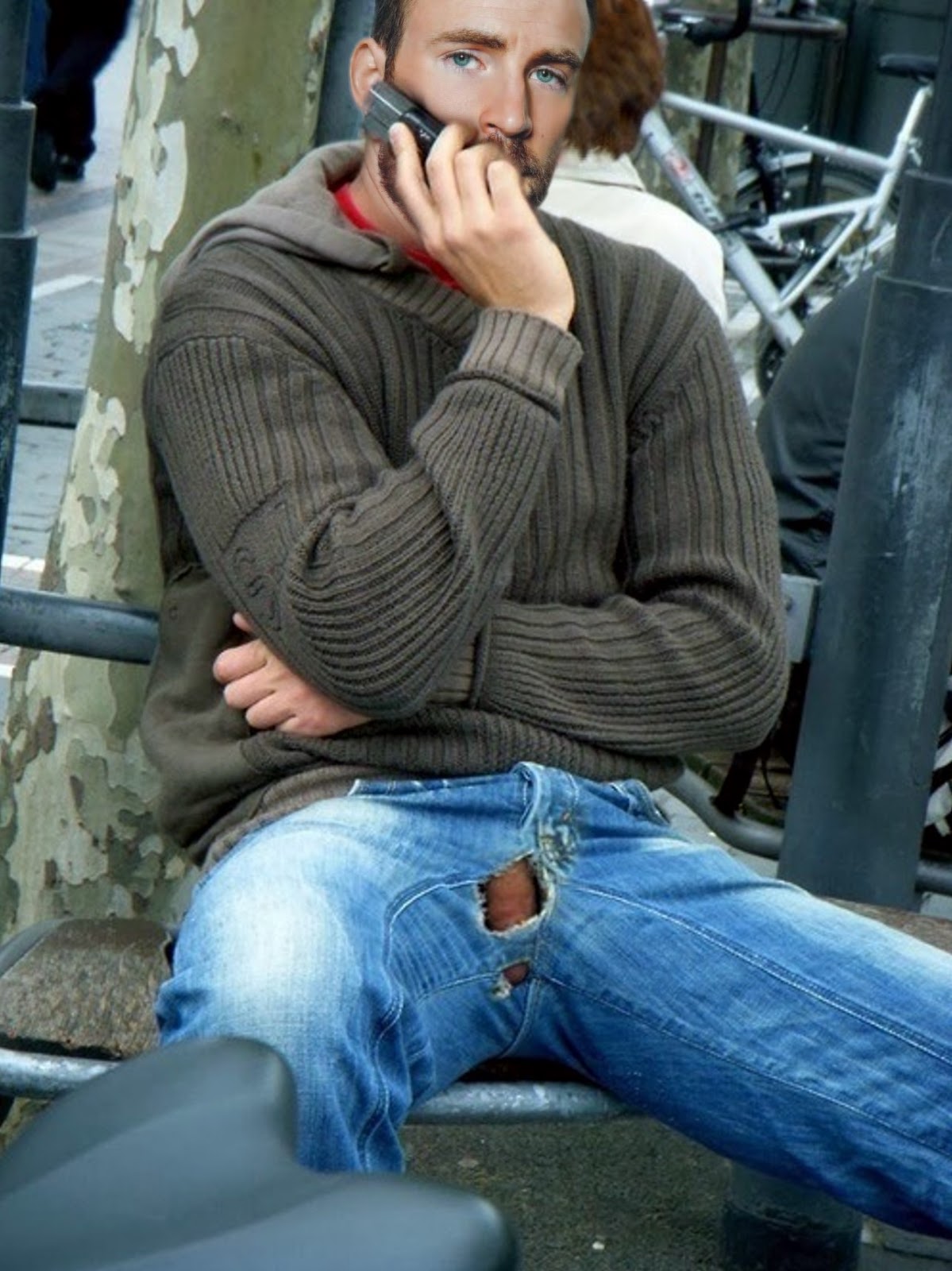 Cock out from Ripped Jeans